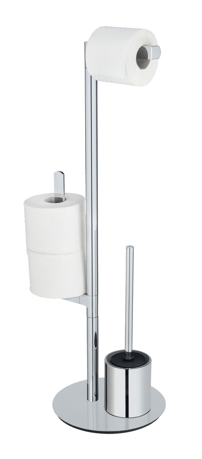 Stand WC-Garnitur Polvano in Chromoptik mit Toilettenpapierhalter und Bürstenhalter, seitliche Perspektive