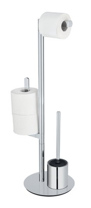 Stand WC-Garnitur Polvano in Chromoptik mit Toilettenpapierhalter und Bürstenhalter, seitliche Perspektive