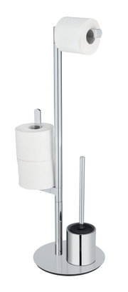 Stand WC-Garnitur Polvano in Chromoptik mit Toilettenpapierhalter und Bürstenhalter, seitliche Perspektive