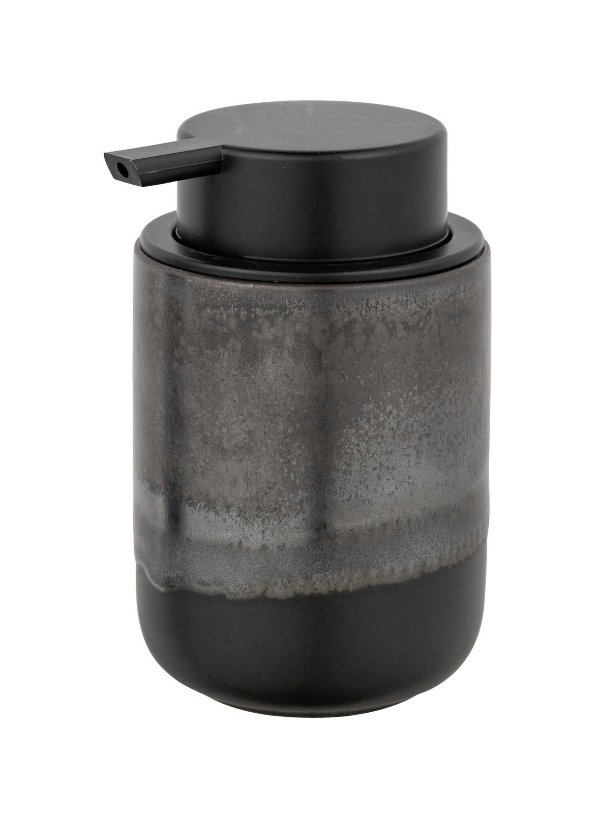 Keramik Seifenspender Riolo in dunklem, mattem Design, seitliche Perspektive