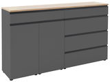 Graues Sideboard mit Holzplatte, Frontansicht