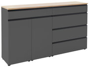Graues Sideboard mit Holzplatte, Frontansicht