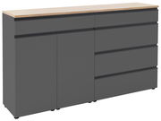 Graues Sideboard mit Holzplatte, Frontansicht