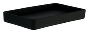 Schwarze rechteckige Schale/Box mit abgerundeten Ecken, leer, in schräger Perspektive von oben (3/4-Ansicht) vor weißem Hintergrund