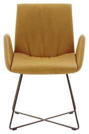 Moderner Sessel in senfgelber Farbe mit Metallgestell, Frontalansicht