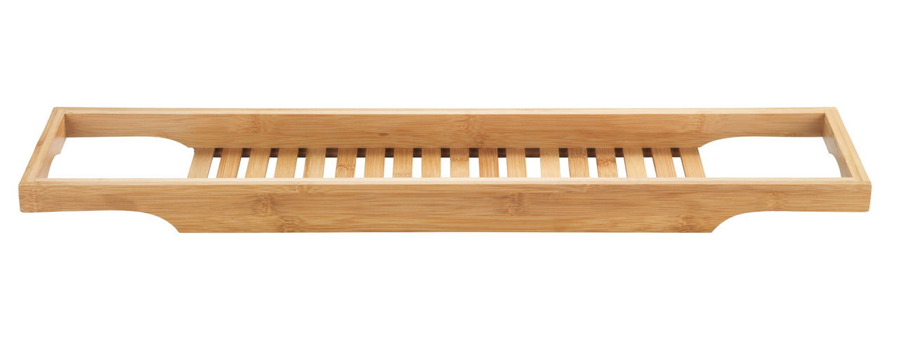 Bambus-Badewannenbrücke mit Gitterdesign, seitliche Perspektive