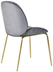 Grauer Stuhl mit goldenen Beinen, seitliche Rückansicht