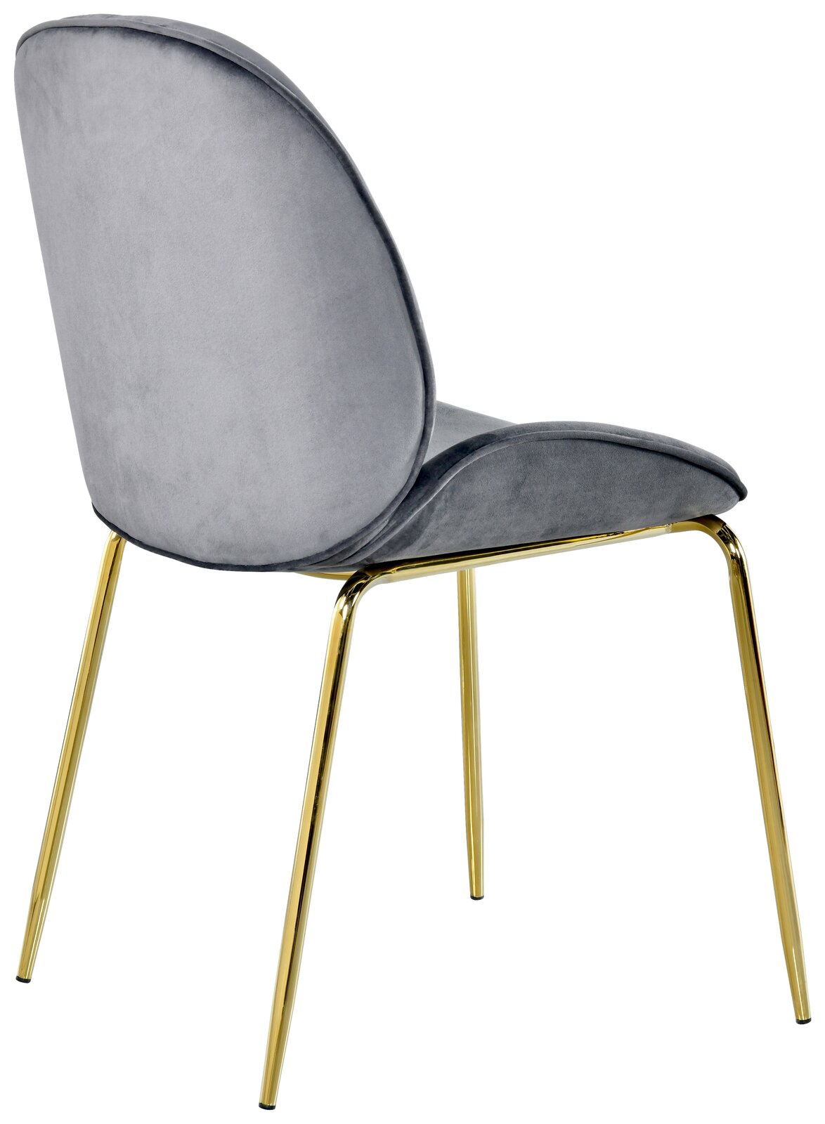 Grauer Stuhl mit goldenen Beinen, seitliche Rückansicht