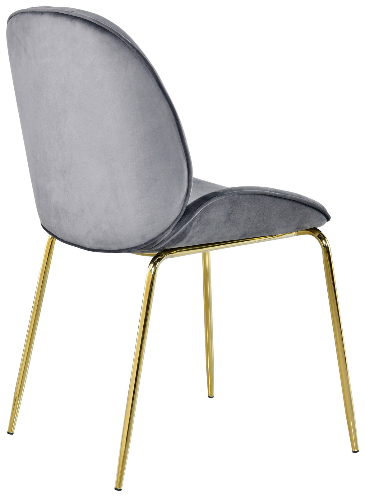 Grauer Stuhl mit goldenen Beinen, seitliche Rückansicht