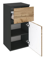 Unterschrank mit geöffneter Schublade und Tür, Frontansicht