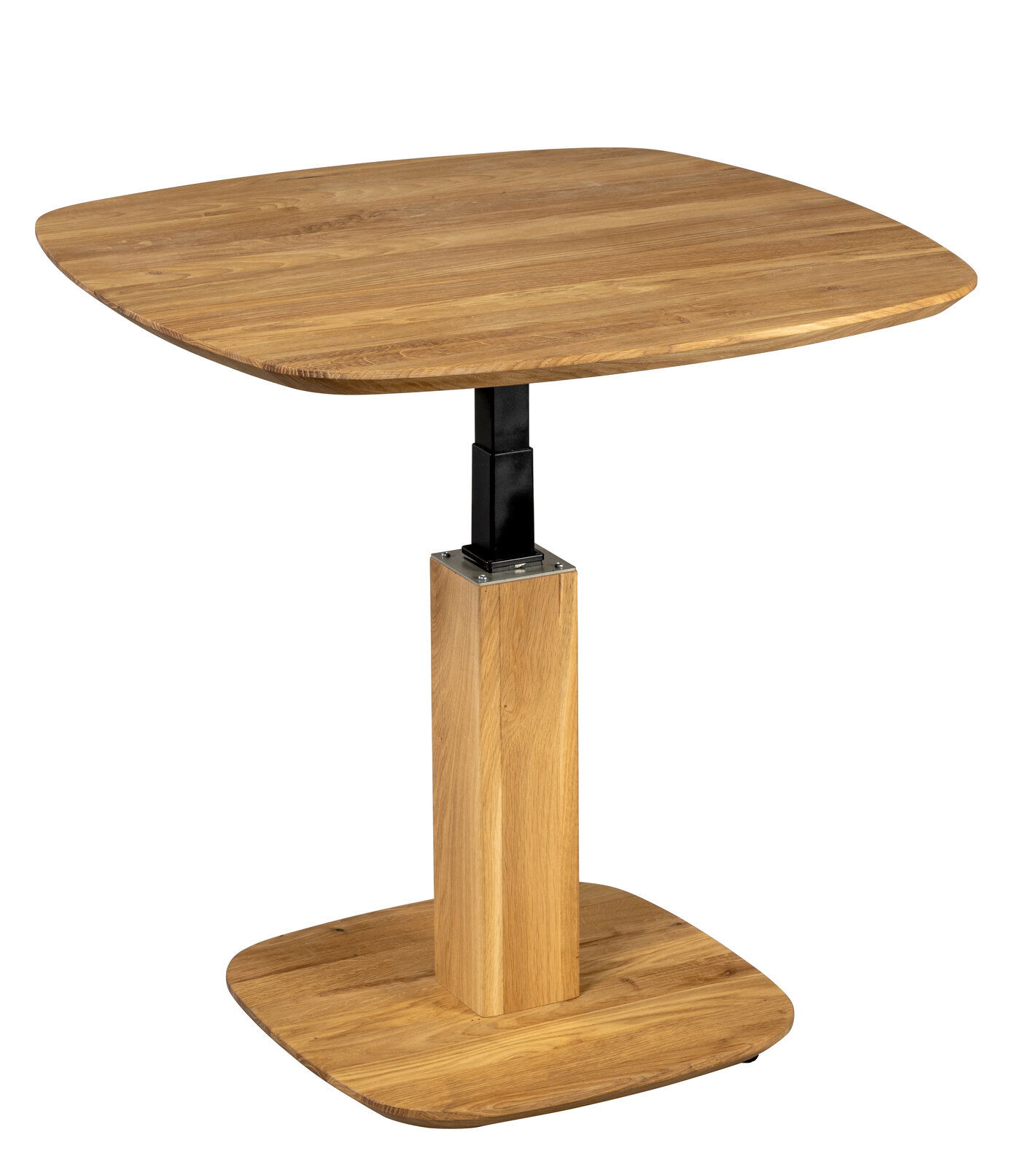 Linea Natura Couchtisch LISSABON Moderner Couchtisch aus Holz mit quadratischer Tischplatte und zentralem Standfuß, seitliche Perspektive