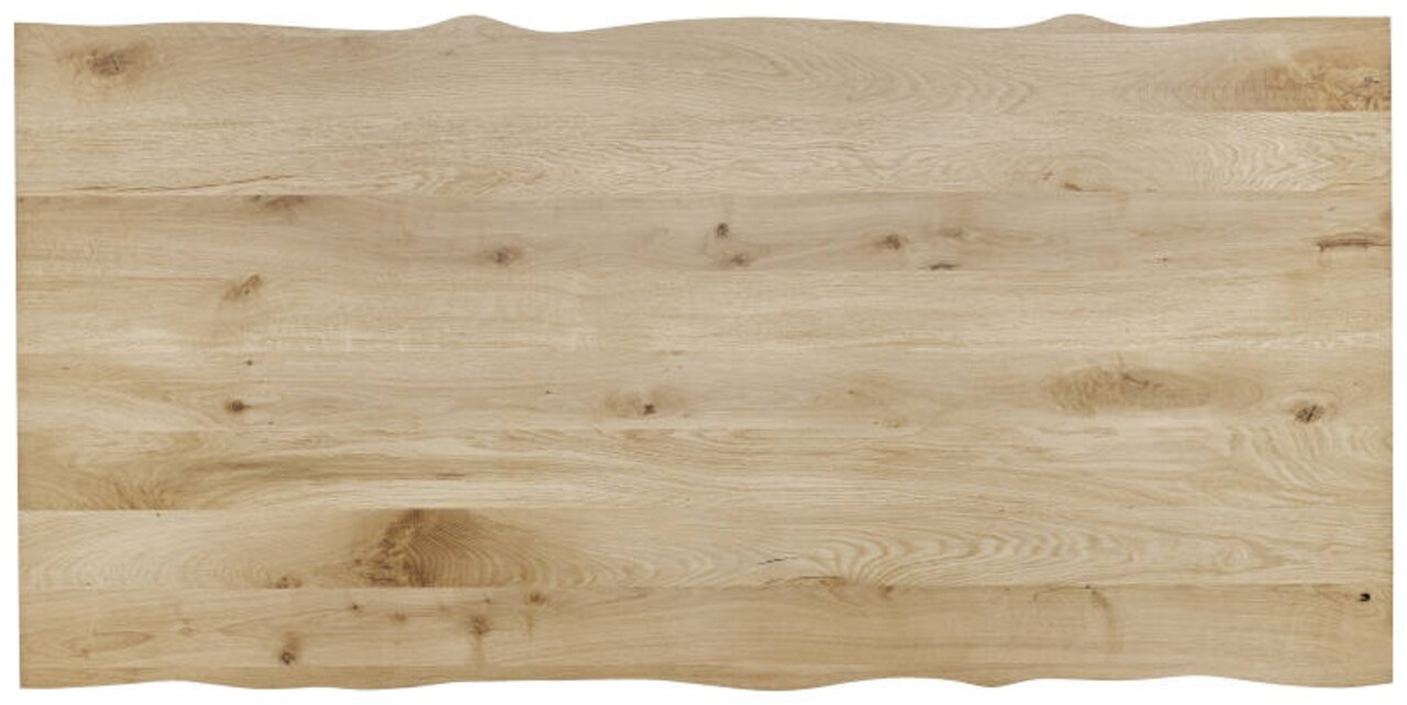 Valdera Tischplatte 180x90 MEMORY Holztischplatte in natürlicher Holzoptik, rechteckig mit unregelmäßigen Kanten, aus der Vogelperspektive fotografiert.