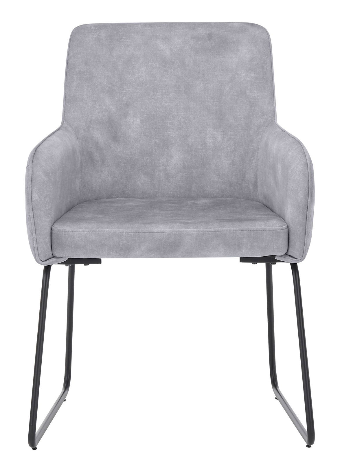 Grauer Kufenstuhl mit Armlehnen, Vorderansicht