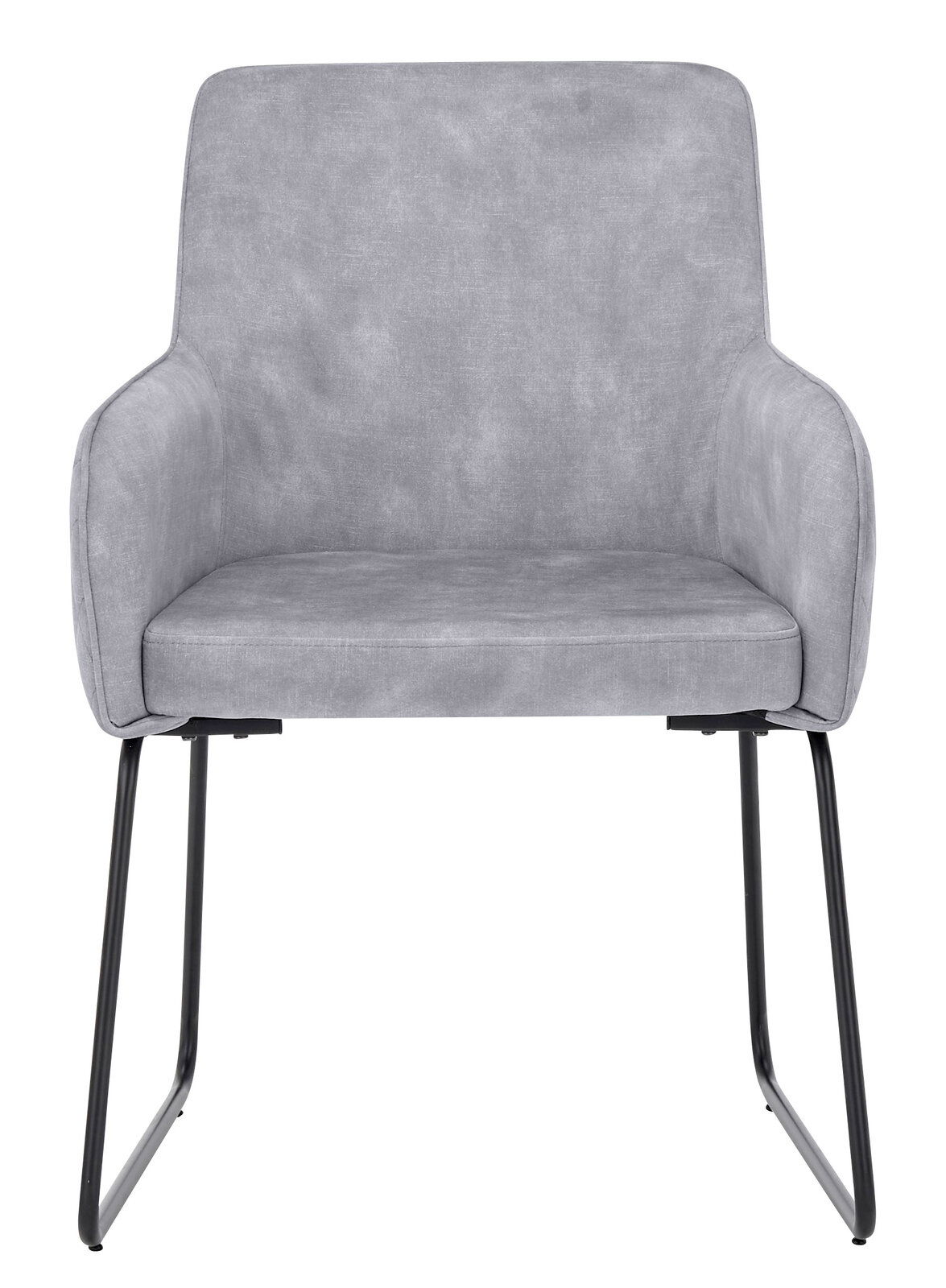 Grauer Kufenstuhl mit Armlehnen, Vorderansicht