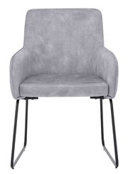 Grauer Kufenstuhl mit Armlehnen, Vorderansicht