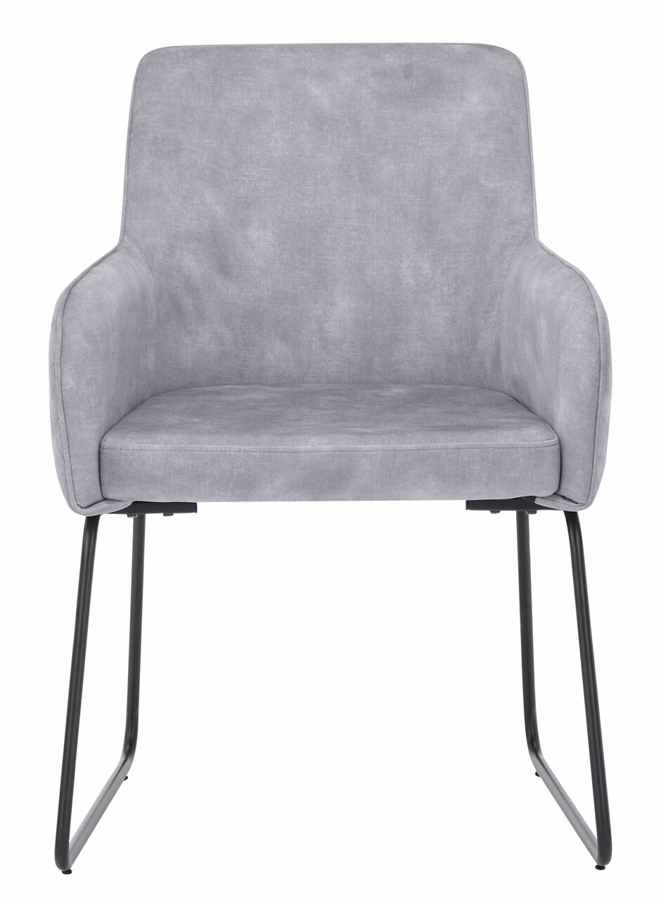 Grauer Kufenstuhl mit Armlehnen, Vorderansicht