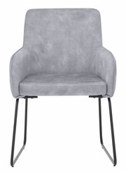 Grauer Kufenstuhl mit Armlehnen, Vorderansicht