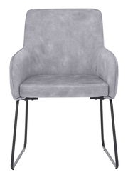 Grauer Kufenstuhl mit Armlehnen, Vorderansicht