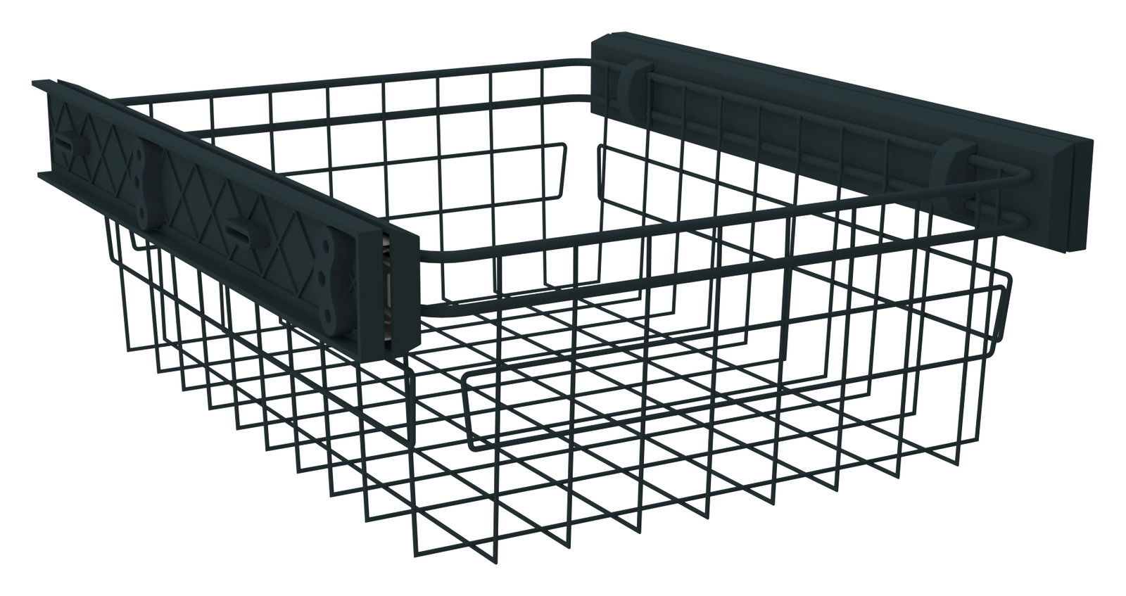 Quadratischer Drahtkorb aus Metall, perspektivisch von schräg oben fotografiert.