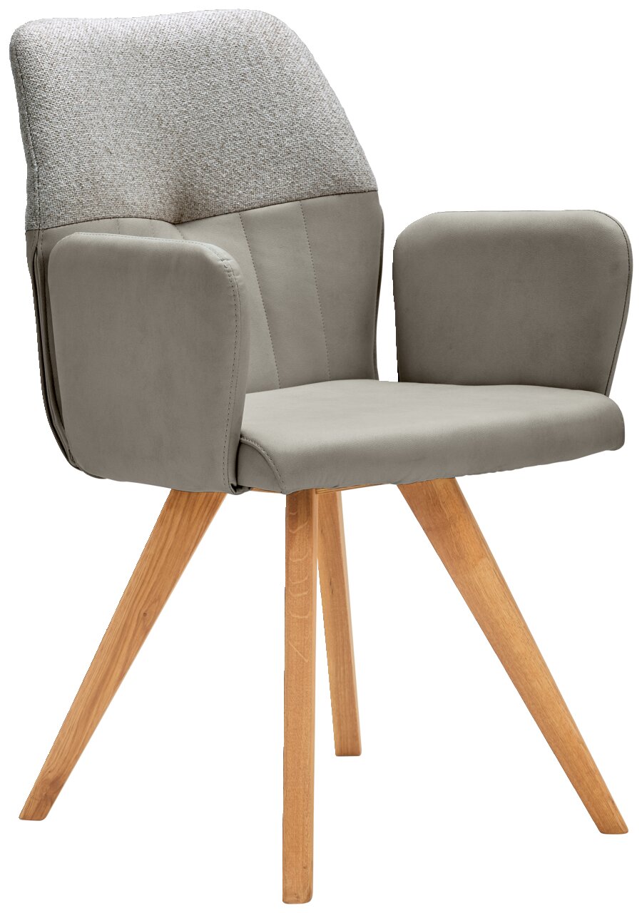 Valdera Armlehnstuhl CORDOBA Moderner Armlehnstuhl mit grauem Polster und Holzbeinen, seitliche Perspektive