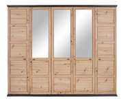 5-türiger Drehtürenschrank aus Holz mit zwei Spiegeltüren, frontale Ansicht