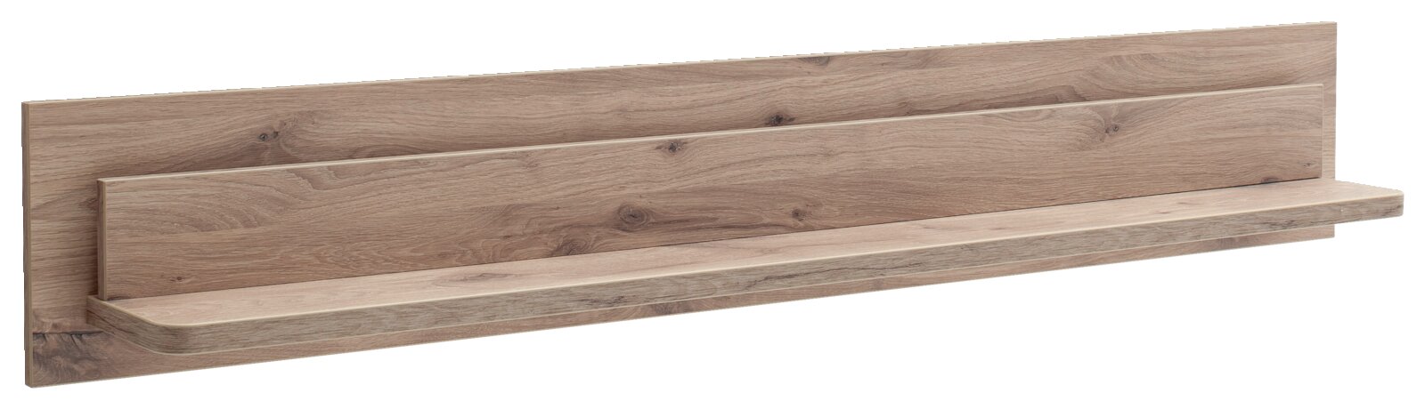 Stylife Wandboard PALERMO Schwebendes Wandregal aus Holz in Eiche-Optik mit Rückwand und Ablagefläche, freigestellt, perspektivische Ansicht schräg von vorn