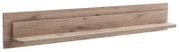 Schwebendes Wandregal aus Holz in Eiche-Optik mit Rückwand und Ablagefläche, freigestellt, perspektivische Ansicht schräg von vorn