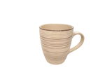Beige Tasse mit braunen Streifen, seitliche Perspektive