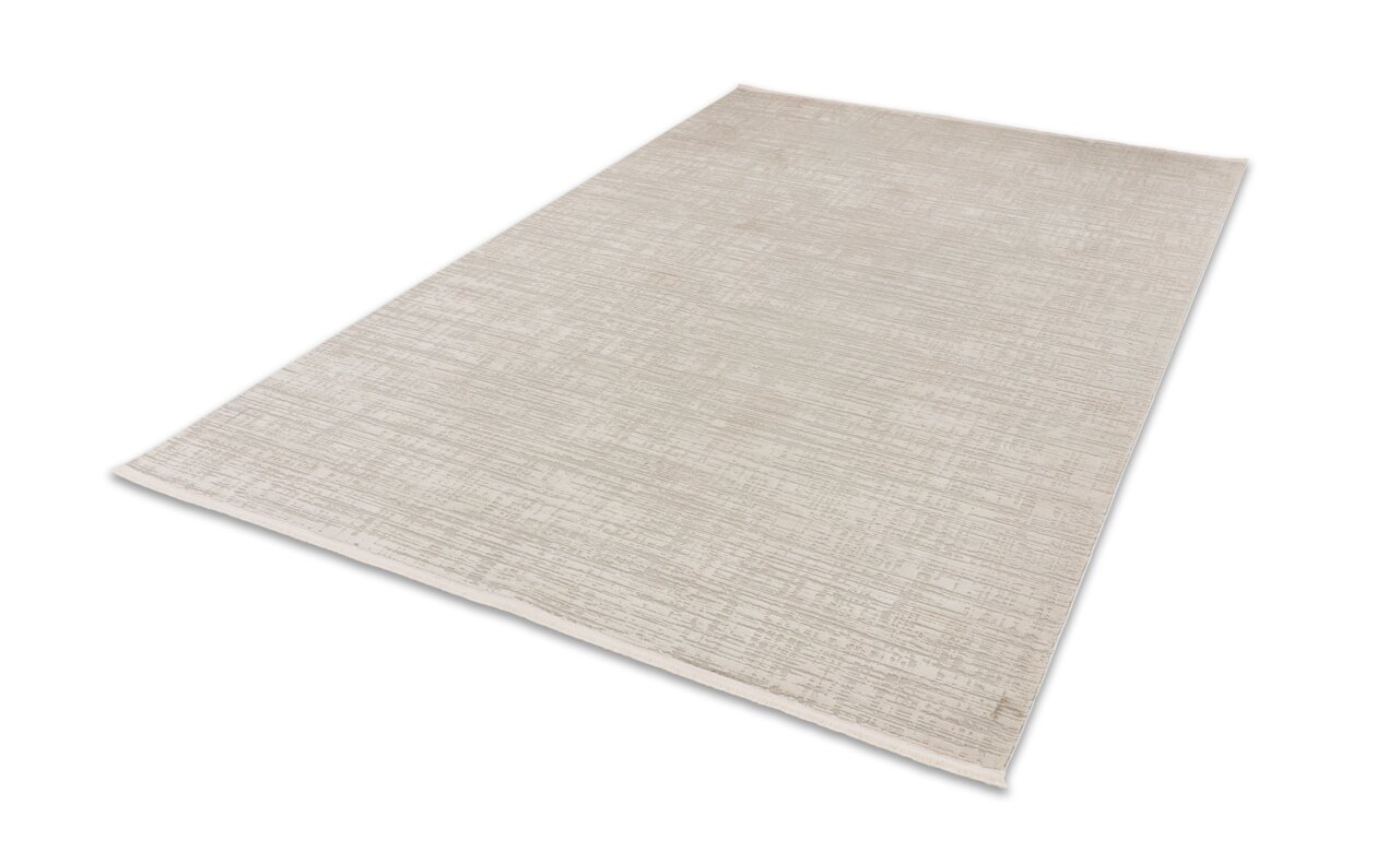 Teppich JOOP! Lines 140x200cm in hellem Beige mit feinem Linienmuster, schräg von der Seite fotografiert