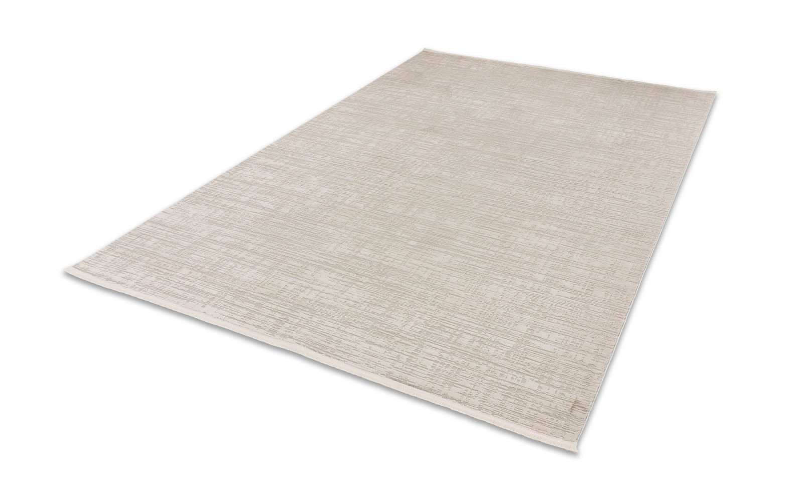 Teppich JOOP! Lines 140x200cm in hellem Beige mit feinem Linienmuster, schräg von der Seite fotografiert