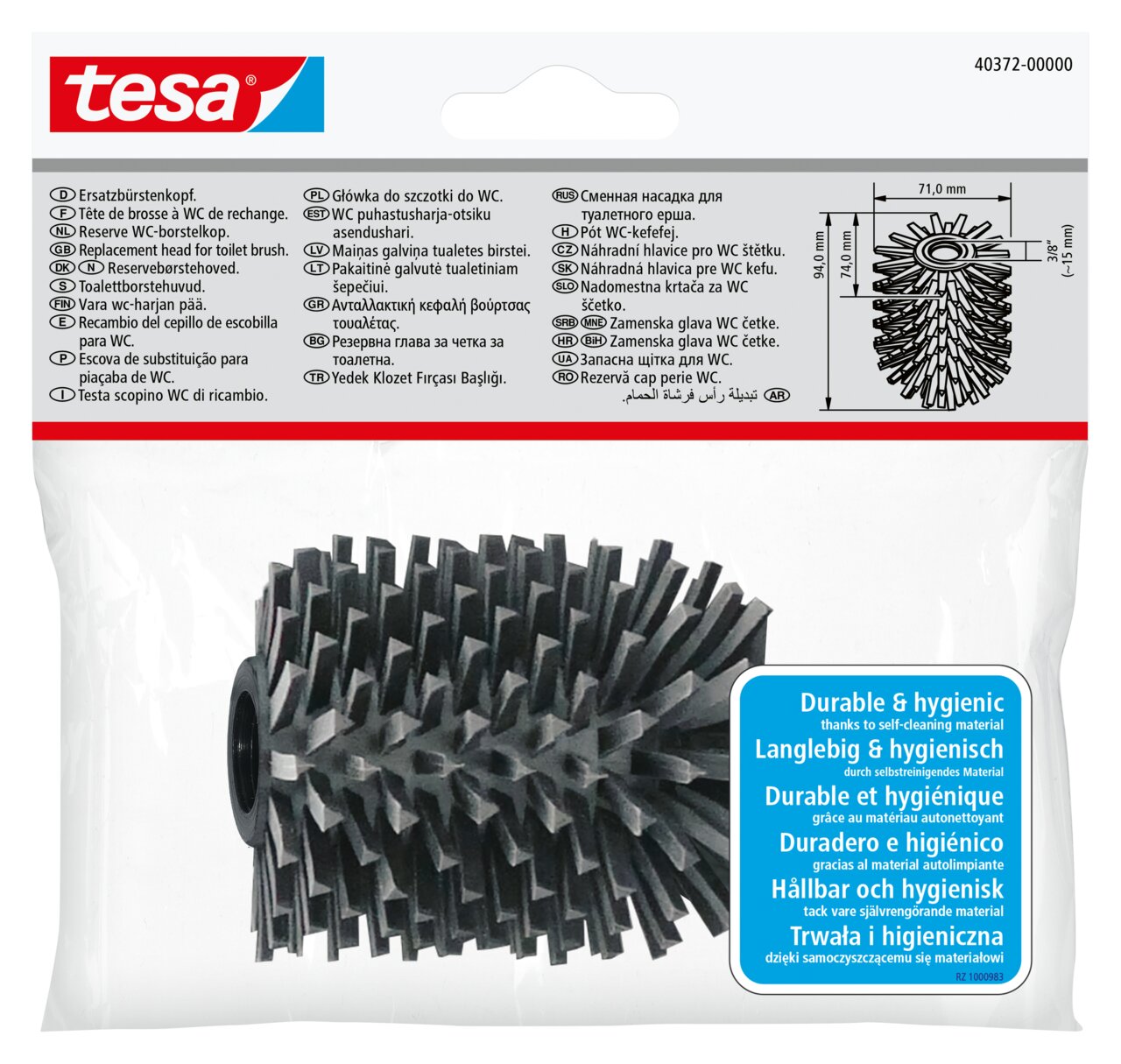 Tesa Ersatz-Bürstenkopf Ersatzbürstenkopf von tesa in der Verpackung, seitliche Perspektive