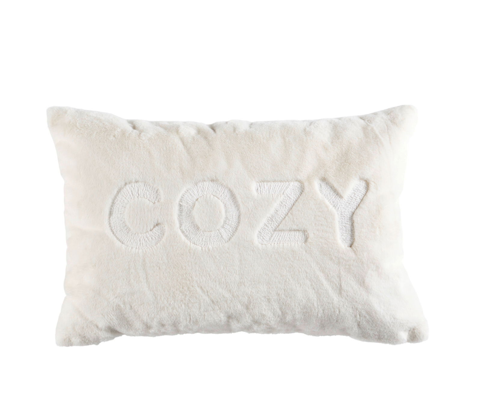 Weiße Kissenhülle mit dem Wort 'COZY' in der Mitte, Vorderansicht