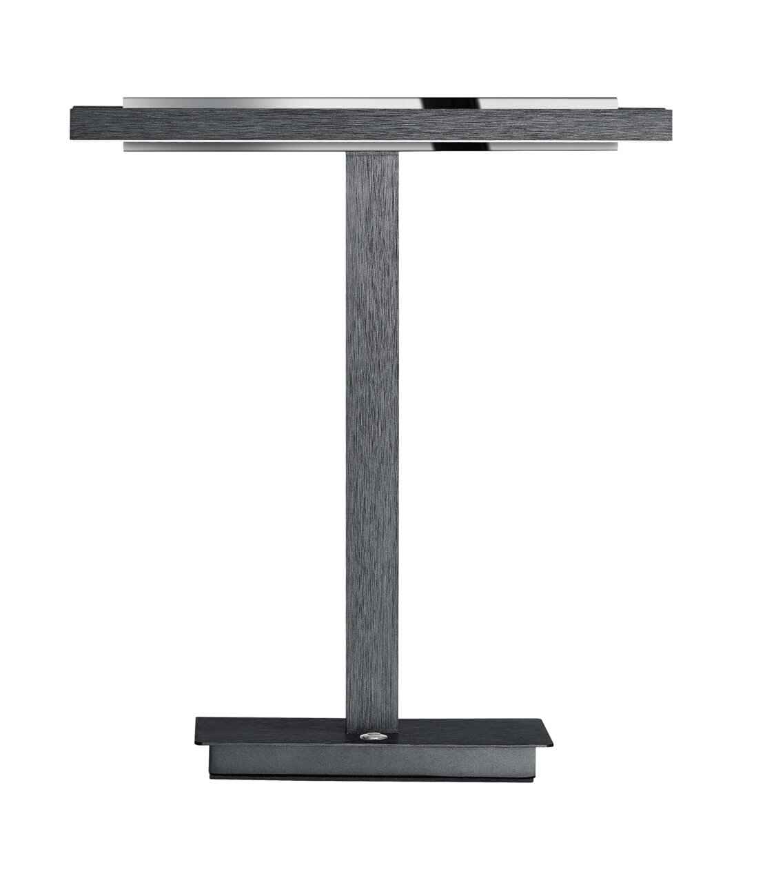 Moderne LED-tafellamp BEN in minimalistisch vooraanzicht met een rechthoekig ontwerp en een donkere afwerking.