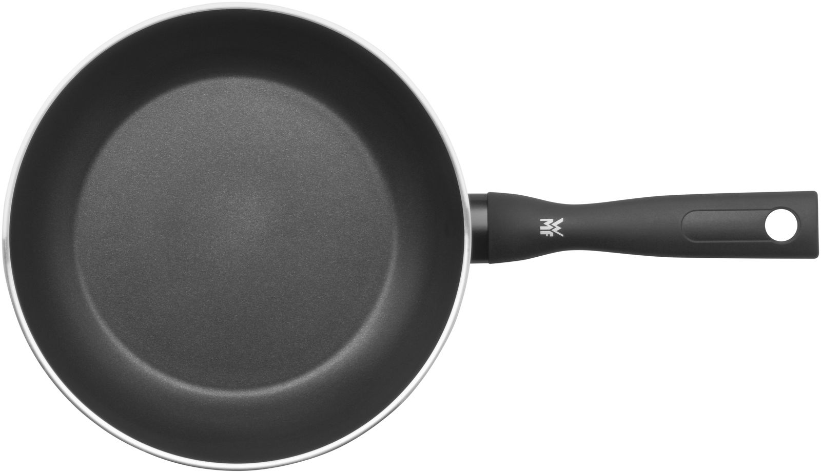 Pfanne mit schwarzer Antihaftbeschichtung und ergonomischem Griff, Draufsicht