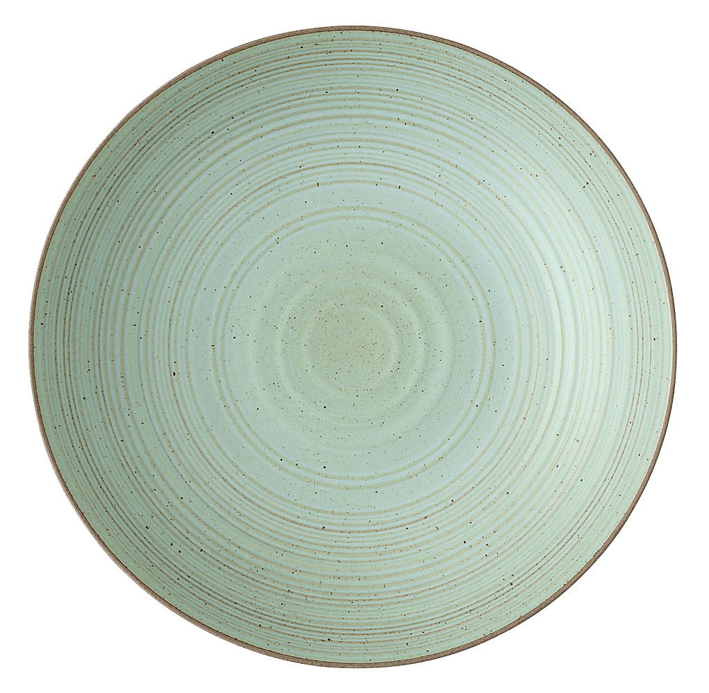 Grüner Suppenteller mit konzentrischen Kreisen, Draufsicht
