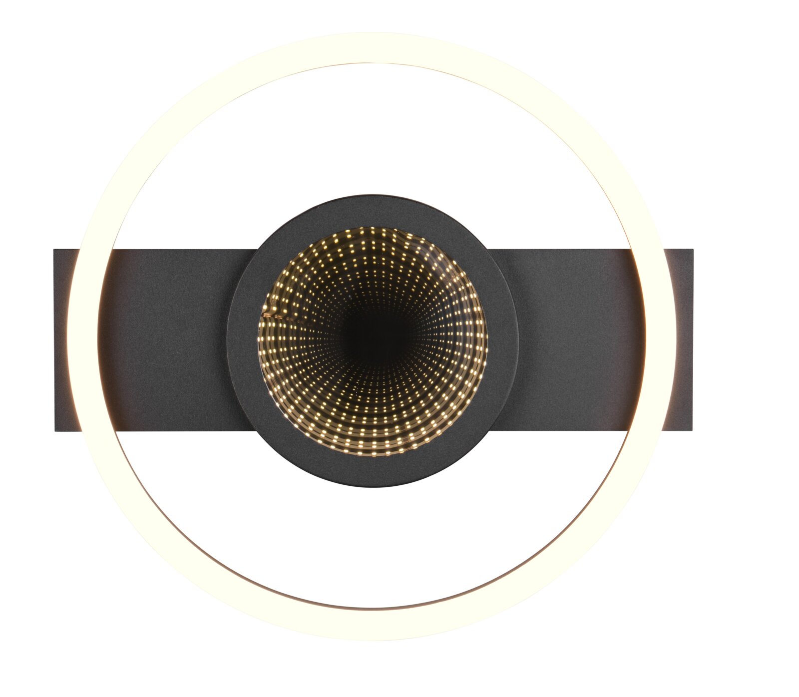Moderne plafondlamp met cirkelvormig LED-ontwerp, gezien van voren