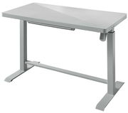 Moderner E-Schreibtisch aus Metall mit glatter Oberfläche, seitliche Perspektive