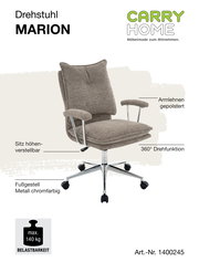 Beiger Home Office Drehstuhl mit gepolsterten Armlehnen, höhenverstellbarem Sitz und chromfarbenem Metallfußgestell, seitliche Perspektive