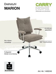 Beiger Home Office Drehstuhl mit gepolsterten Armlehnen, höhenverstellbarem Sitz und chromfarbenem Metallfußgestell, seitliche Perspektive