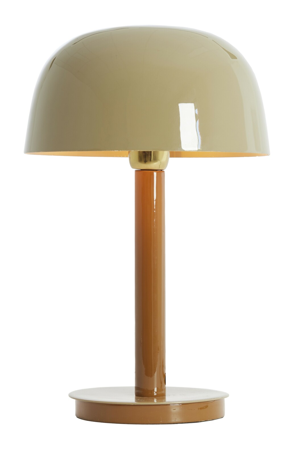 Light&Living Tischleuchte MARIVET Moderne Tischleuchte mit glänzendem, beigem Schirm und braunem Standfuß, seitliche Perspektive