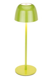 Groene accu-tafellamp met ronde kap en slanke voet, zijaanzicht
