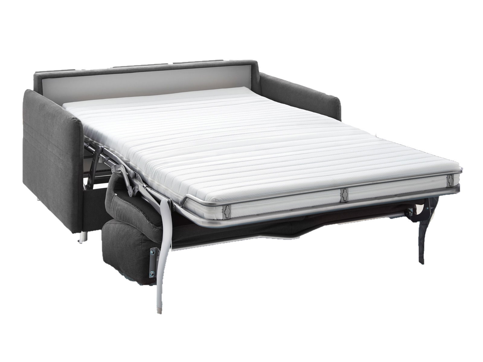 Schlafsofa in ausgeklappter Position, seitliche Perspektive