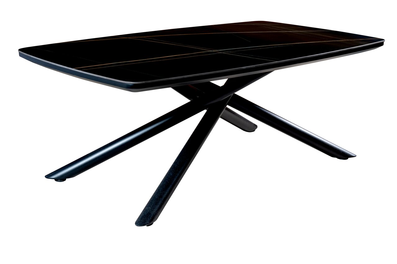 Stylife Couchtisch SPIDER Moderner Couchtisch mit schwarzer Tischplatte und gekreuzten Beinen, seitliche Perspektive