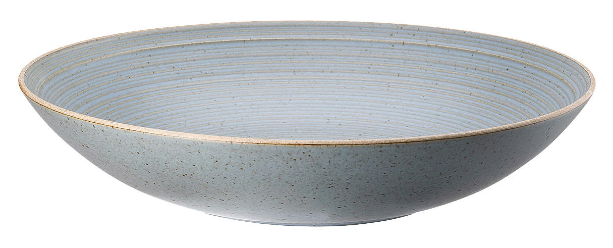 Thomas Supenteller NATURE Tiefer Teller aus Keramik mit blauer, gestreifter Glasur, seitliche Perspektive
