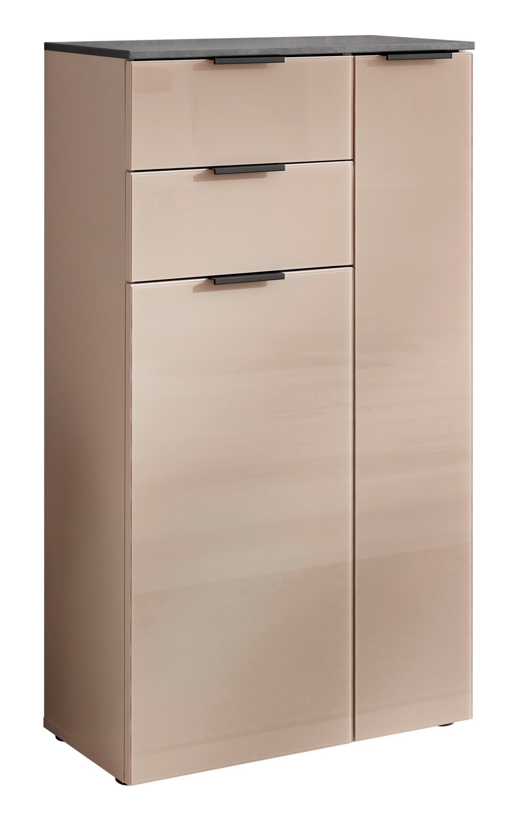 XORA Hoog dressoir SANTORIN Modern hoogkast in beige met drie lades en een deur, zijaanzicht
