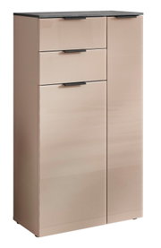 Modern hoogkast in beige met drie lades en een deur, zijaanzicht