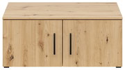 Frontansicht eines Aufsatzschranks aus Holz mit zwei Türen und schwarzen Griffen.