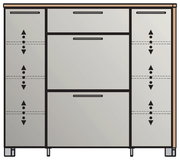 Moderner Schuhschrank mit mehreren Fächern und Schubladen, Frontansicht