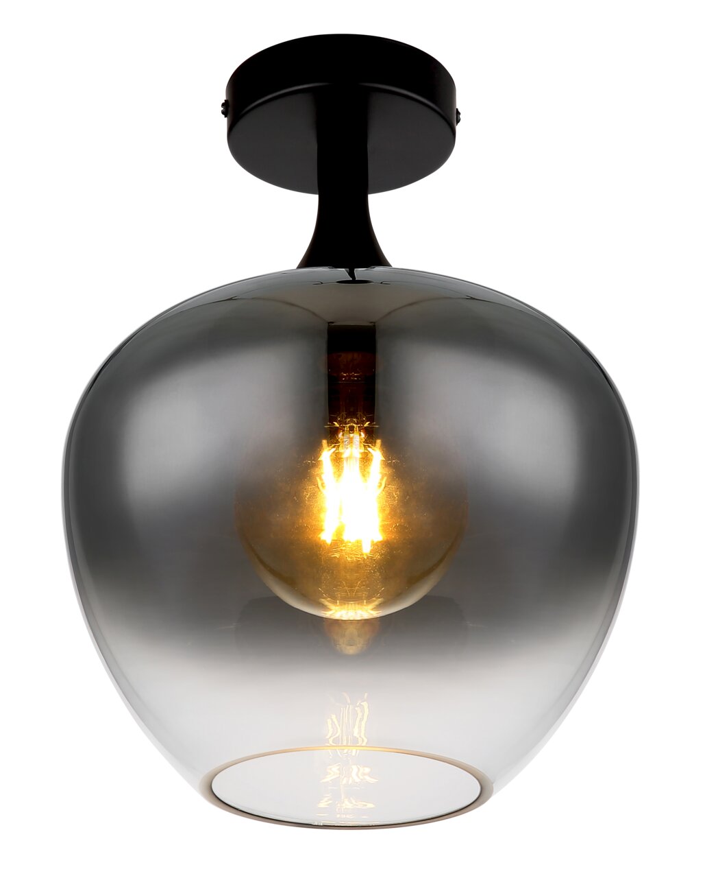 Globo Lighting Plafondlamp MAXY Moderne plafondlamp MAXY van Globo Lighting met rookgrijze glazen kap en zichtbare lamp, gezien van onderaf.