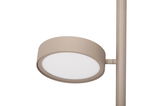 Nahaufnahme einer modernen LED-Stehleuchte in Beige, seitliche Perspektive
